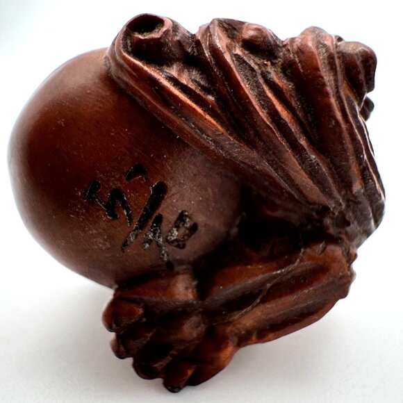 Ojime Netsuke 2 Foo Dog Lion Figurines Hand-Carved Boxwood Signed No Hole #4.1 - Picture 5 of 5